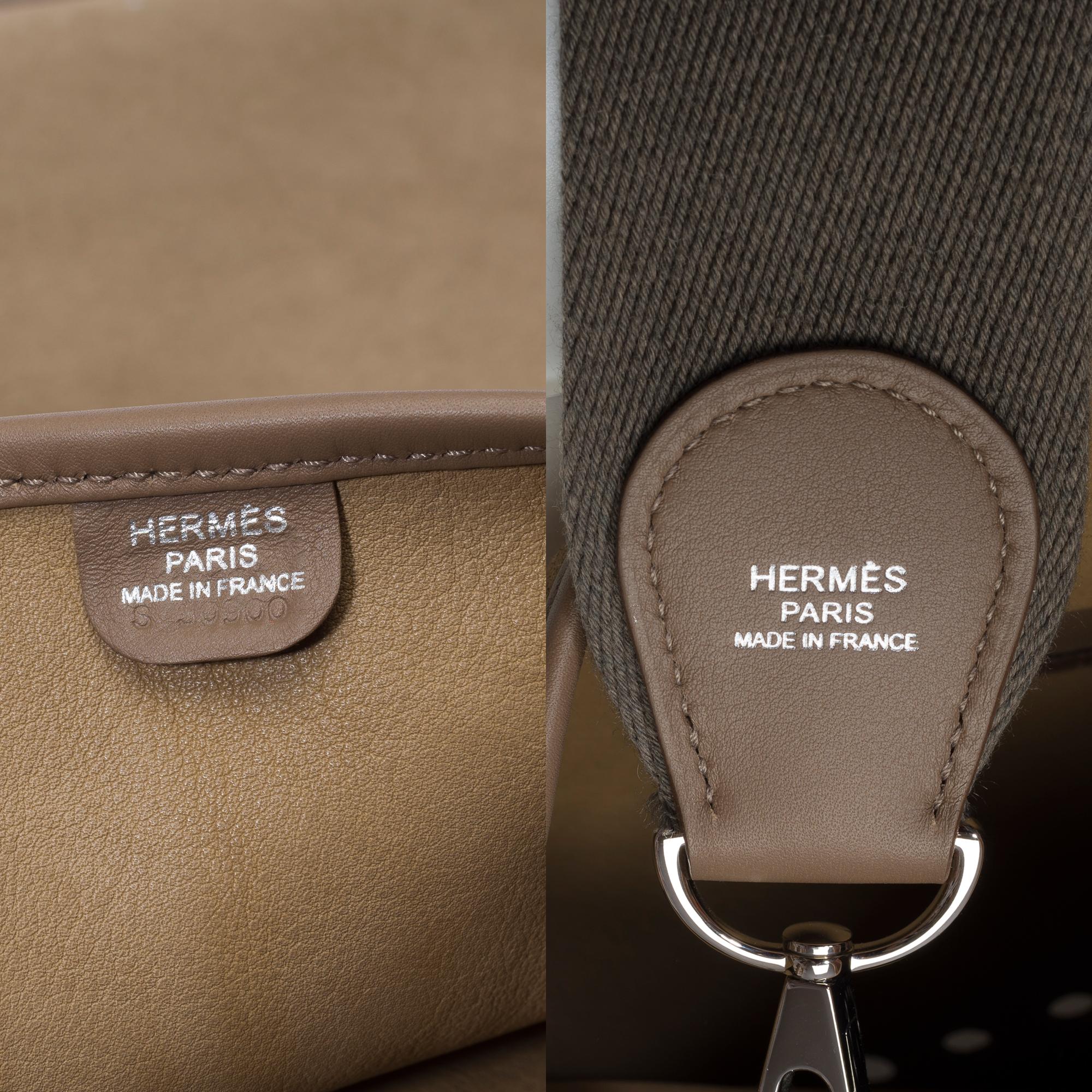 Very Rare Hermès Evelyne TGM shoulder bag in etoupe Doblis suede, SHW 3