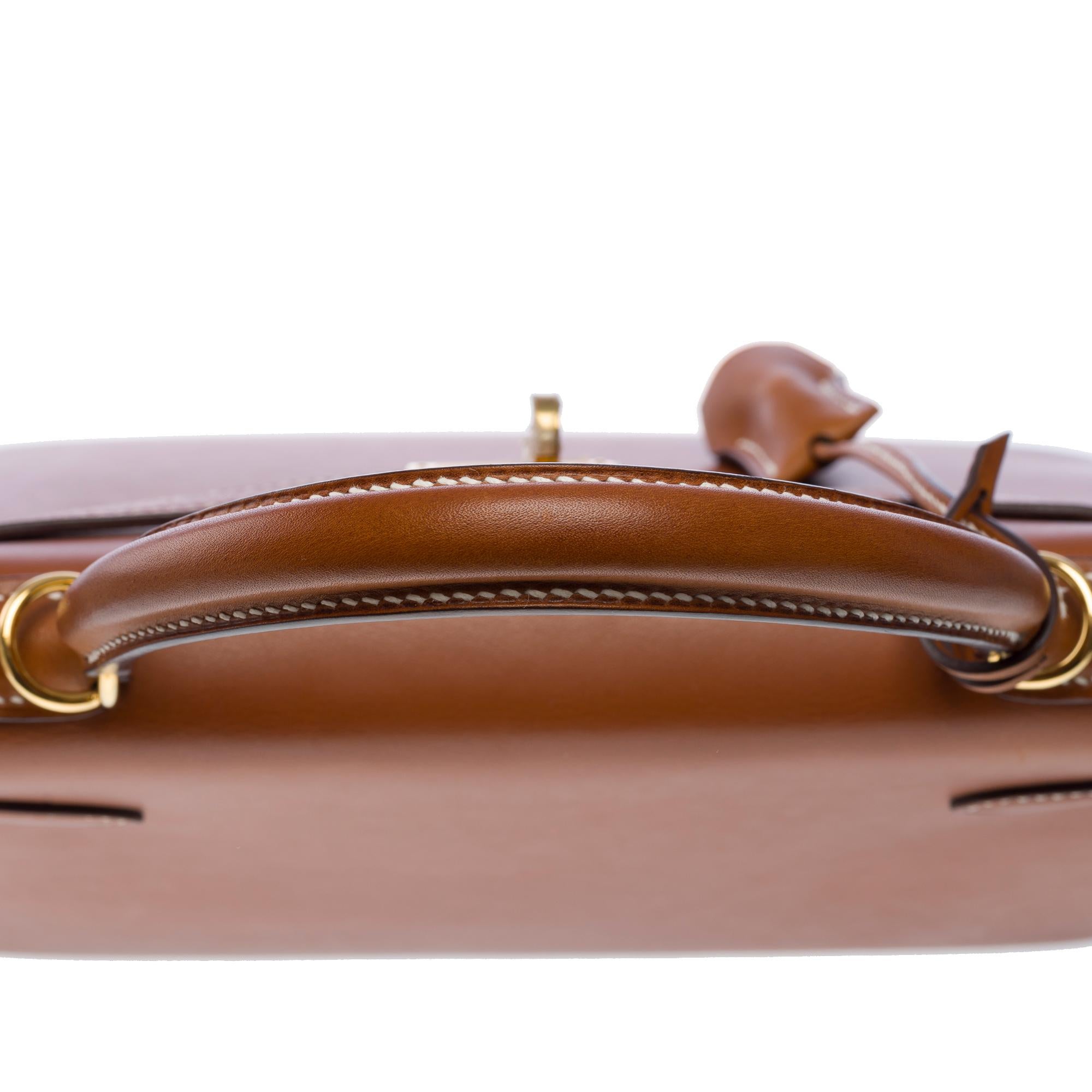 Very Rare Hermès Kelly 25 sellier handbag strap in Gold Barenia leather, GHW 6