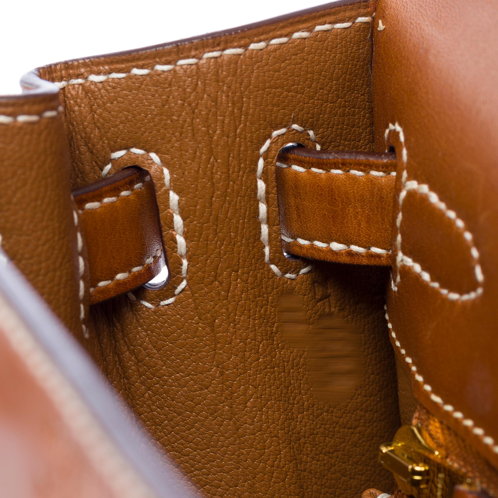 Very Rare Hermès Kelly 25 sellier handbag strap in Gold Barenia leather, GHW 4