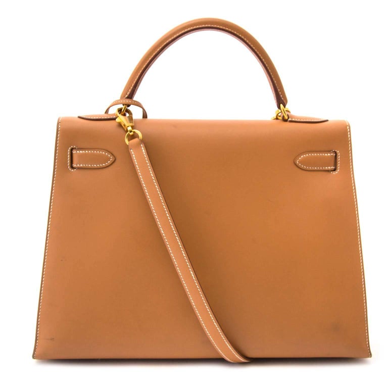Hermes Kelly Handbag Bicolor Ostrich with Permabrass Hardware 28 For Sale  at 1stDibs
