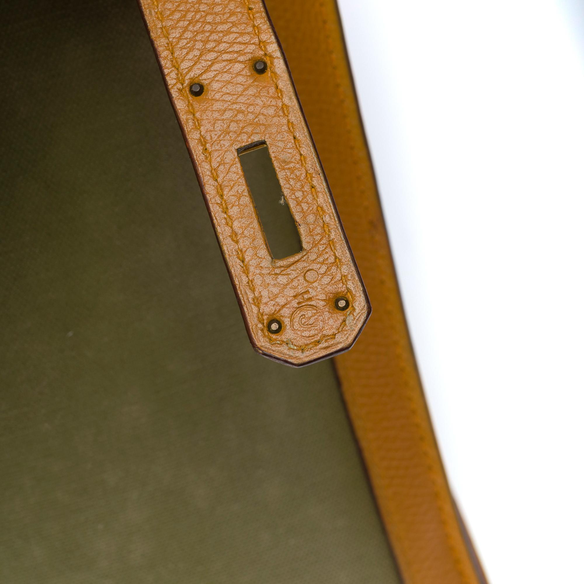 Very Rare Hermès Kelly 32 handbag strap in khaki canvas and gold Couchevel , GHW In Good Condition In Paris, IDF