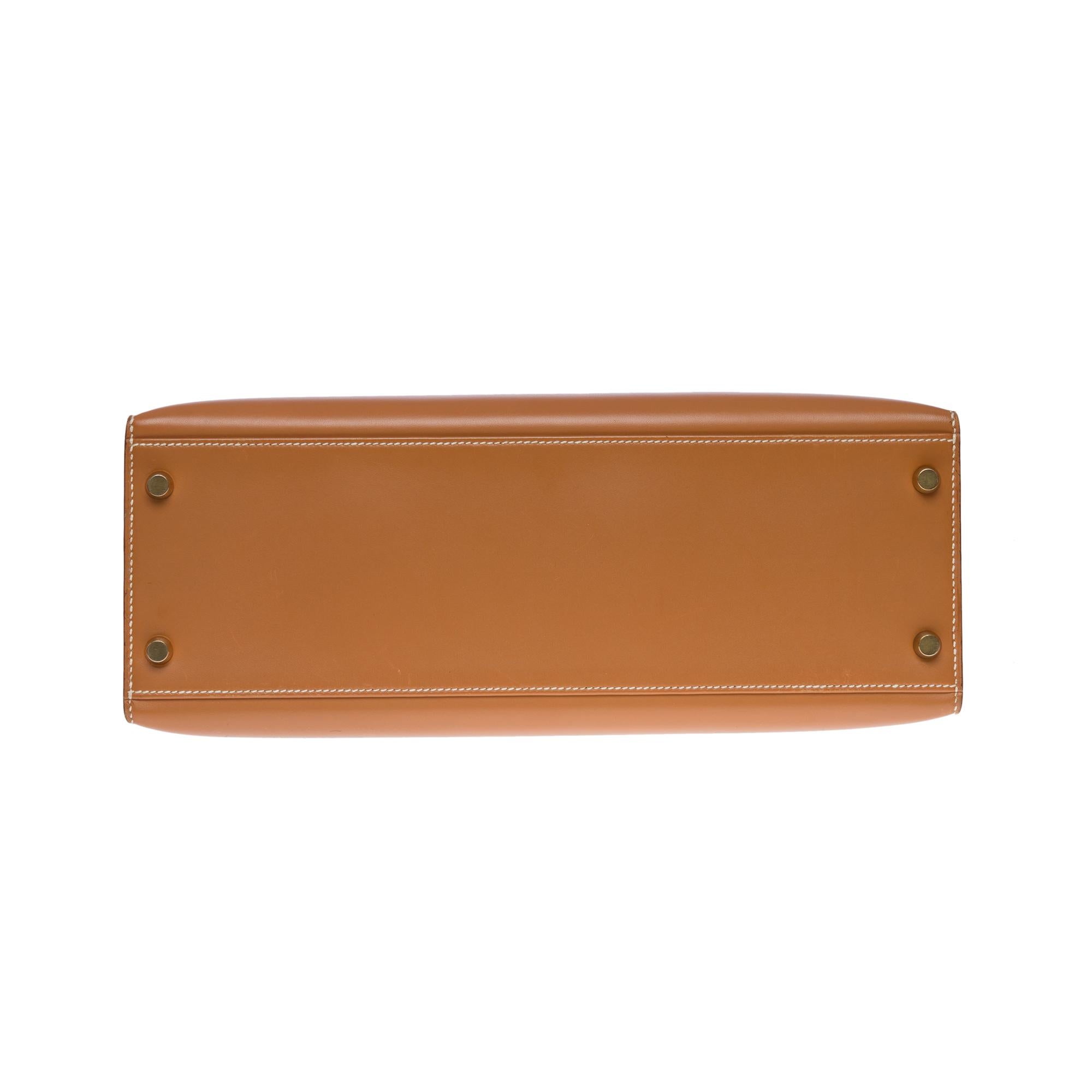 Very Rare Hermès Kelly 32 sellier handbag strap in Gold Chamonix leather , GHW 6