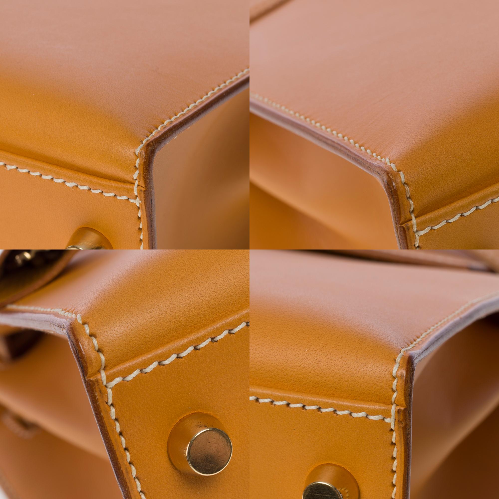 Very Rare Hermès Kelly 32 sellier handbag strap in Gold Chamonix leather , GHW 7