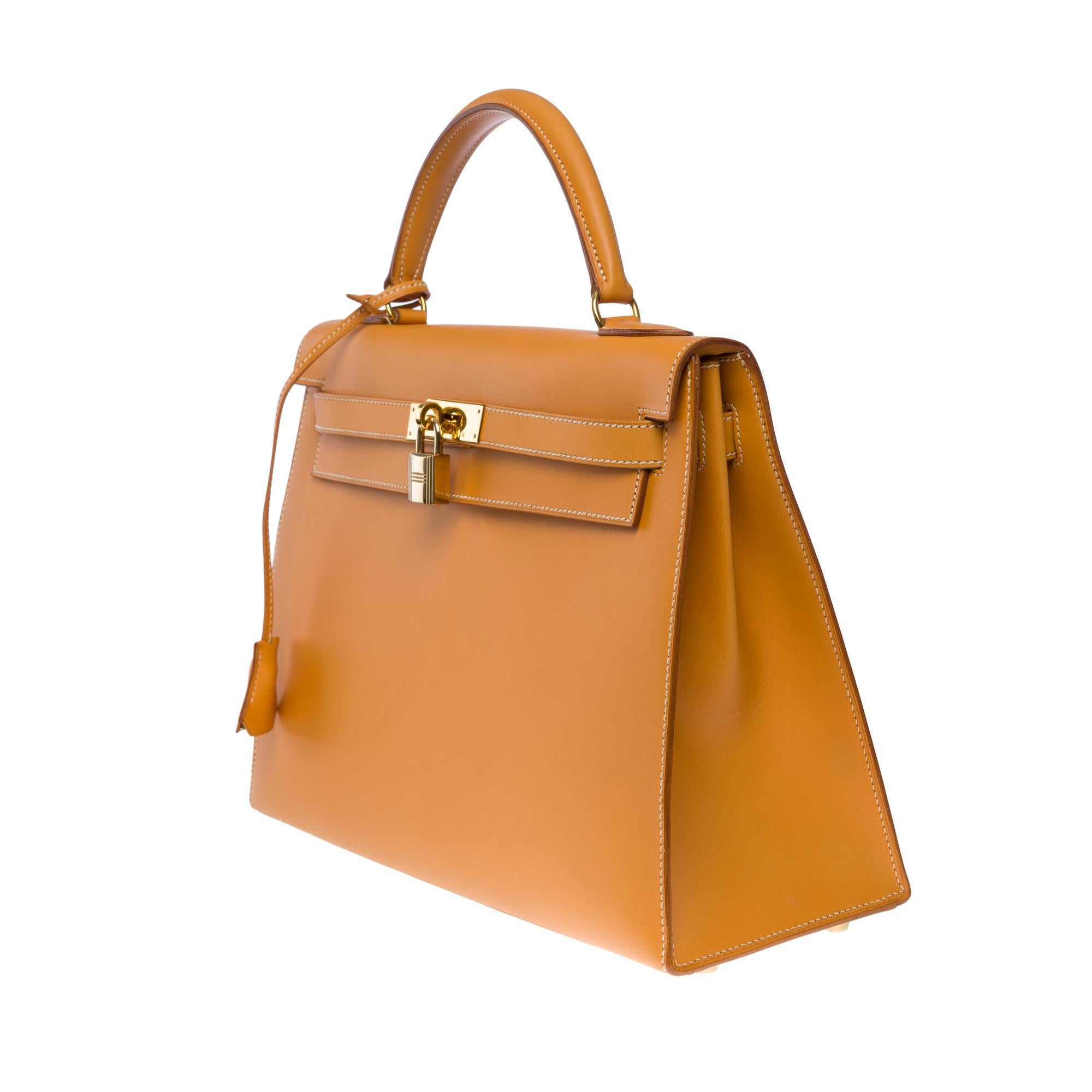Women's Very Rare Hermès Kelly 32 sellier handbag strap in Gold Chamonix leather , GHW