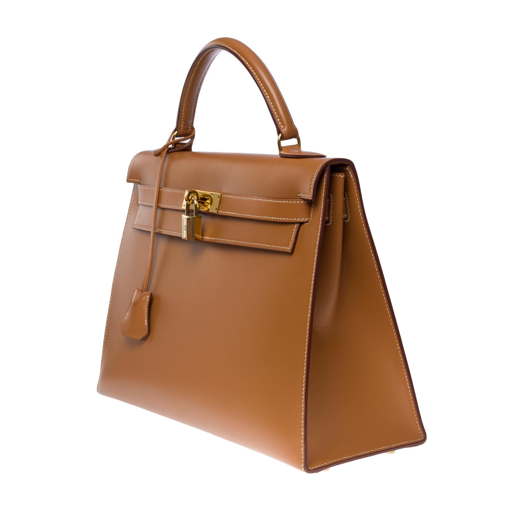 Women's Very Rare Hermès Kelly 32 sellier handbag strap in Gold Chamonix leather , GHW