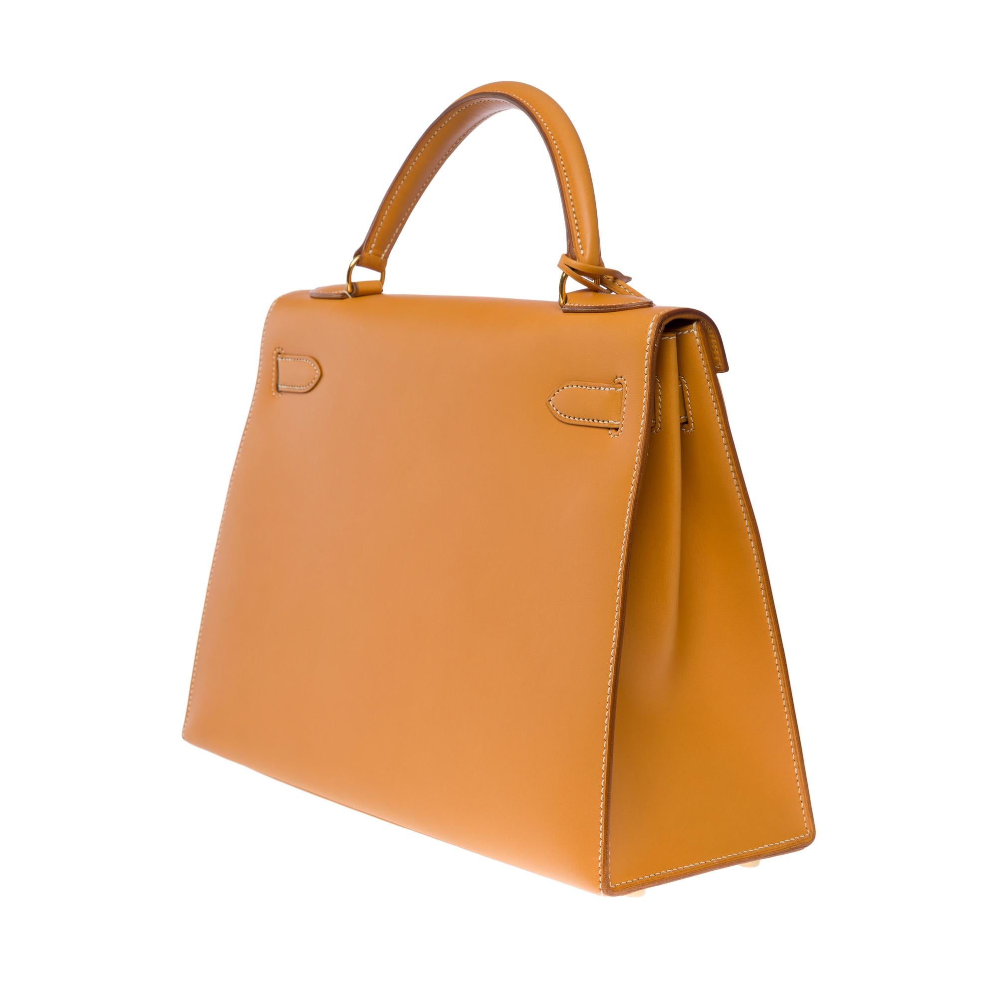Very Rare Hermès Kelly 32 sellier handbag strap in Gold Chamonix leather , GHW 1