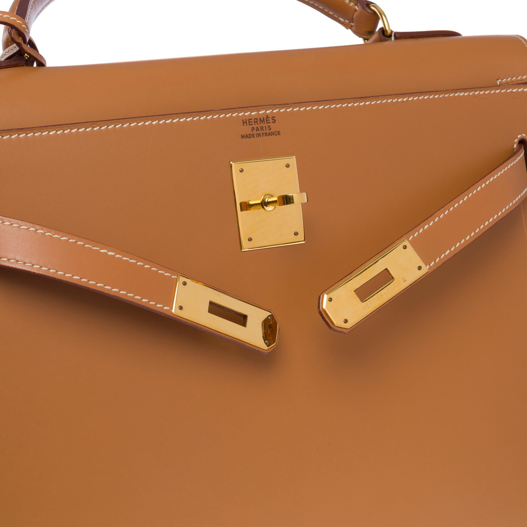 Very Rare Hermès Kelly 32 sellier handbag strap in Gold Chamonix leather , GHW 2