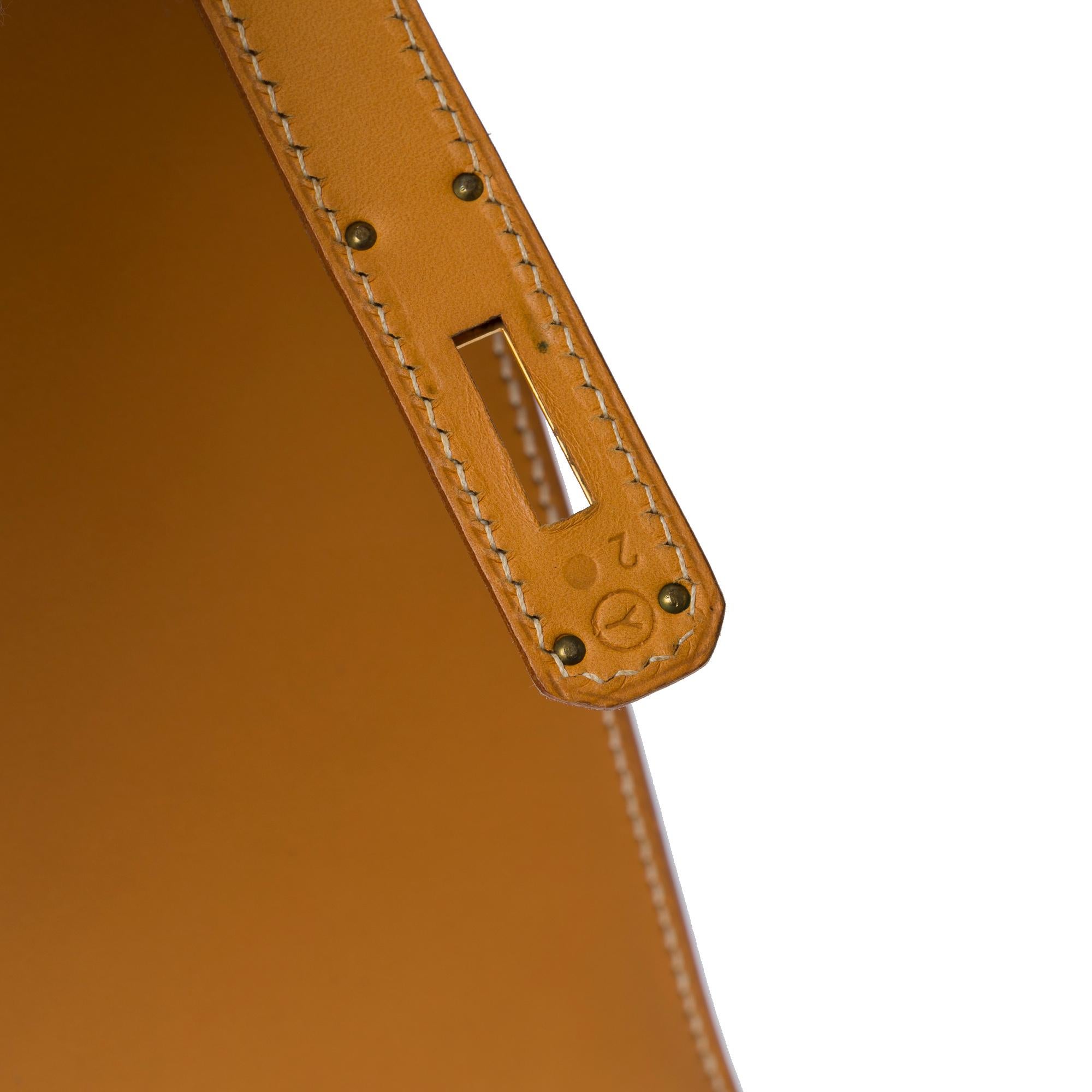 Very Rare Hermès Kelly 32 sellier handbag strap in Gold Chamonix leather , GHW 3