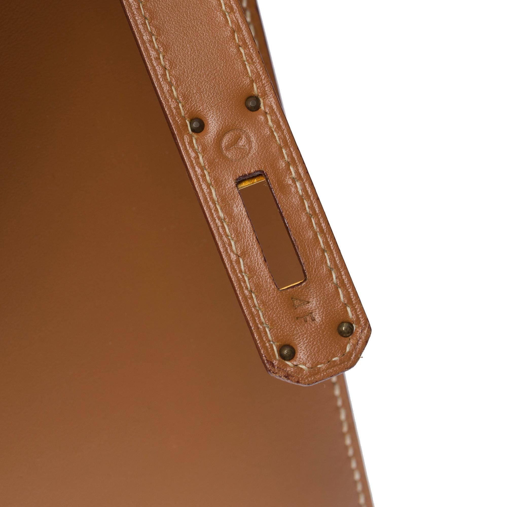 Very Rare Hermès Kelly 32 sellier handbag strap in Gold Chamonix leather , GHW 3
