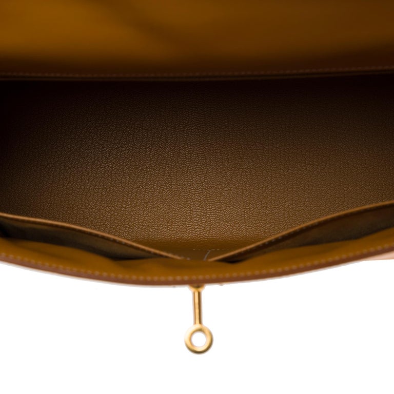 Très rare Hermès Kelly 32 sellier en cuir Chamonix doré , GHW En vente
