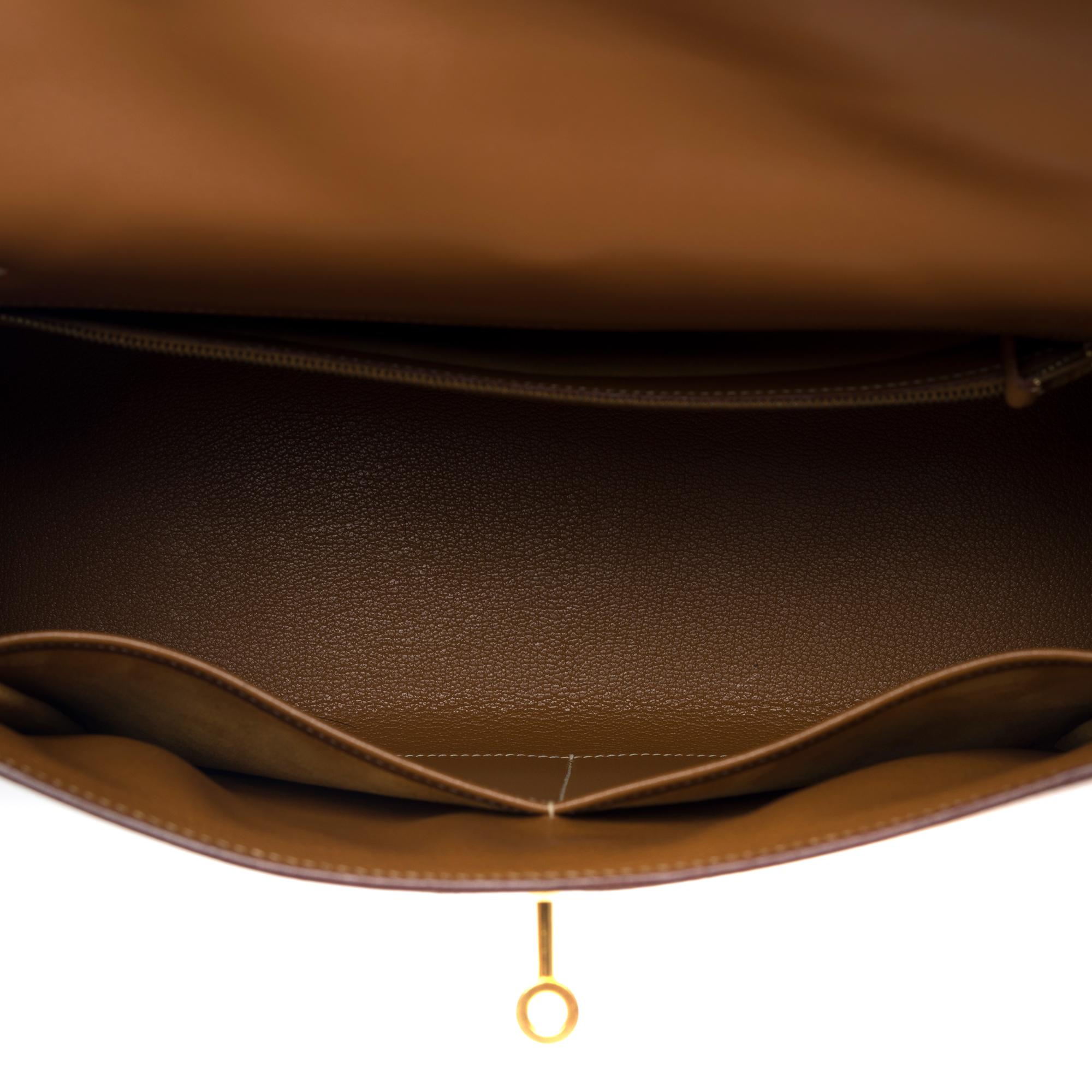 Very Rare Hermès Kelly 32 sellier handbag strap in Gold Chamonix leather , GHW 4