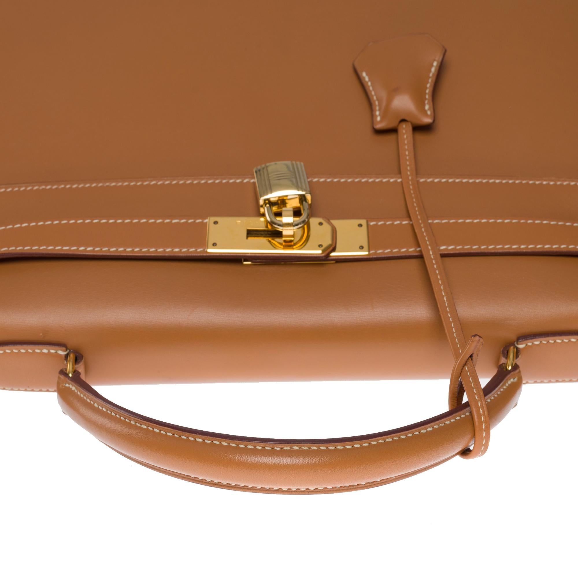 Very Rare Hermès Kelly 32 sellier handbag strap in Gold Chamonix leather , GHW 5