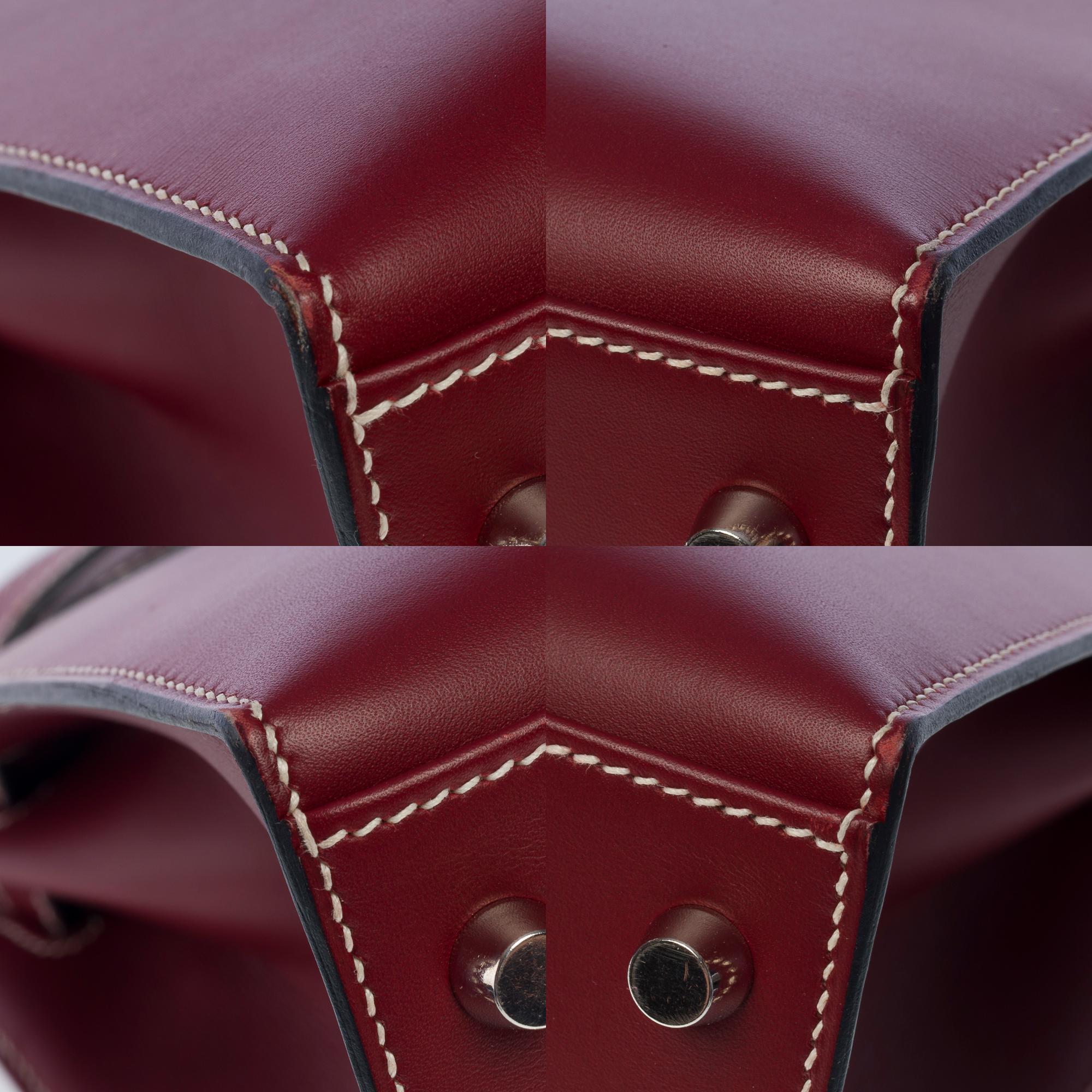 Very Rare Hermès Kelly 32 sellier handbag strap in Rouge H Chamonix leather, SHW 6