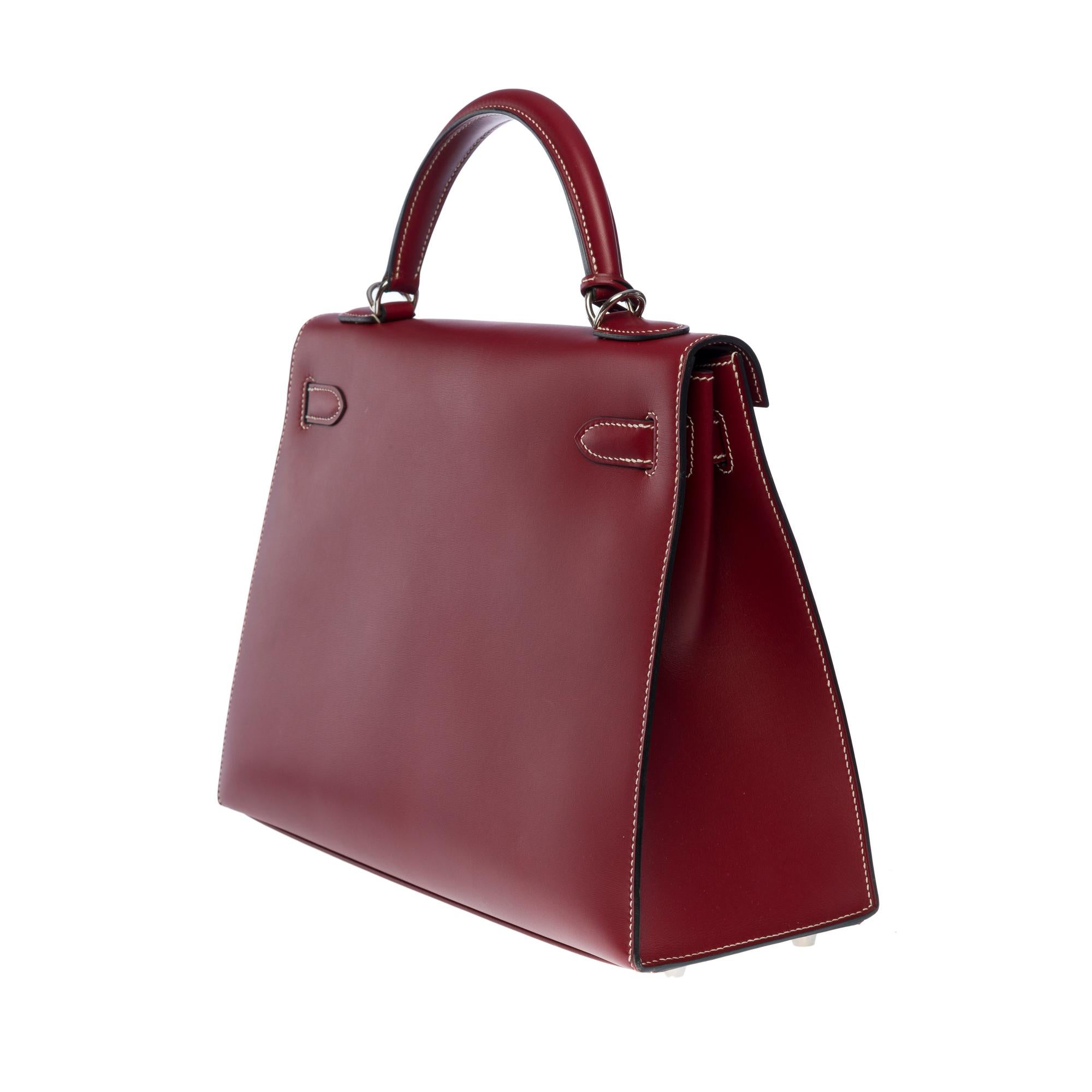 Women's Very Rare Hermès Kelly 32 sellier handbag strap in Rouge H Chamonix leather, SHW