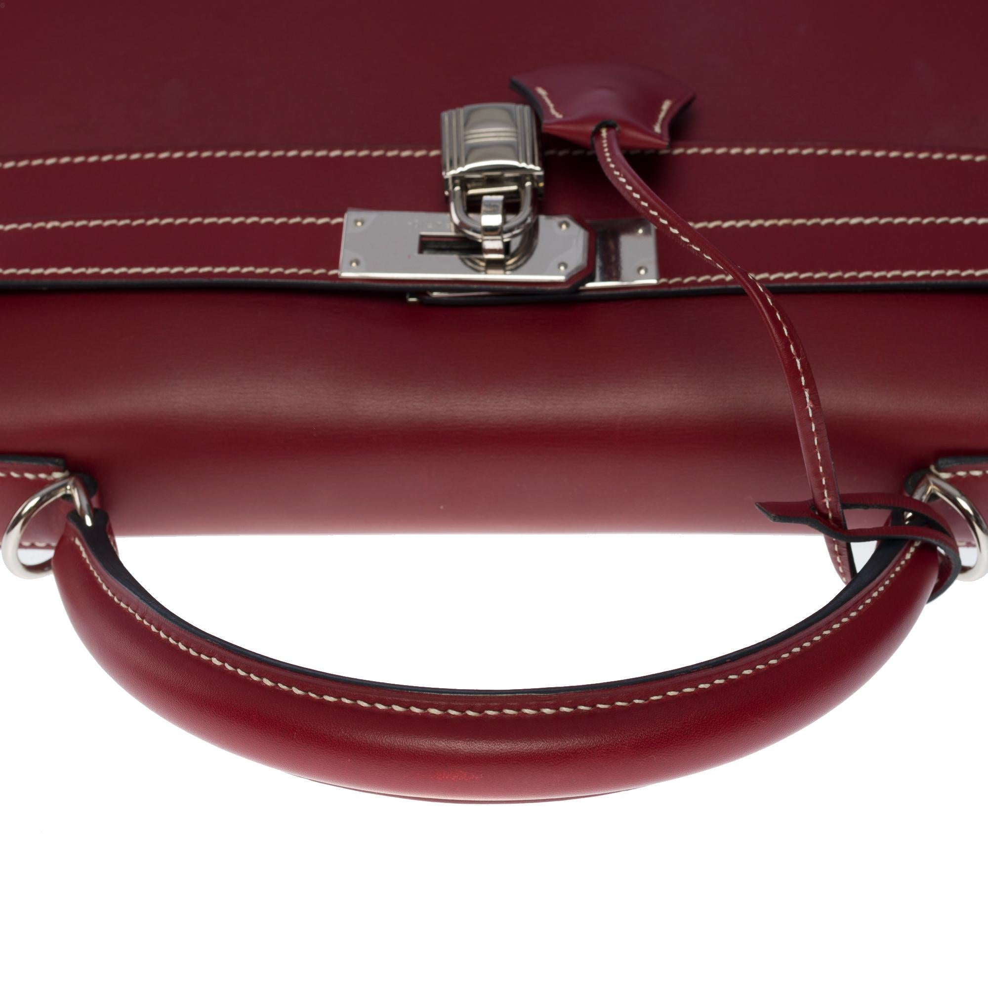 Very Rare Hermès Kelly 32 sellier handbag strap in Rouge H Chamonix leather, SHW 4