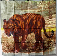 Very Rare Hermes Silk Scarf “Le Tigre du Benagale” by Robert Dallet