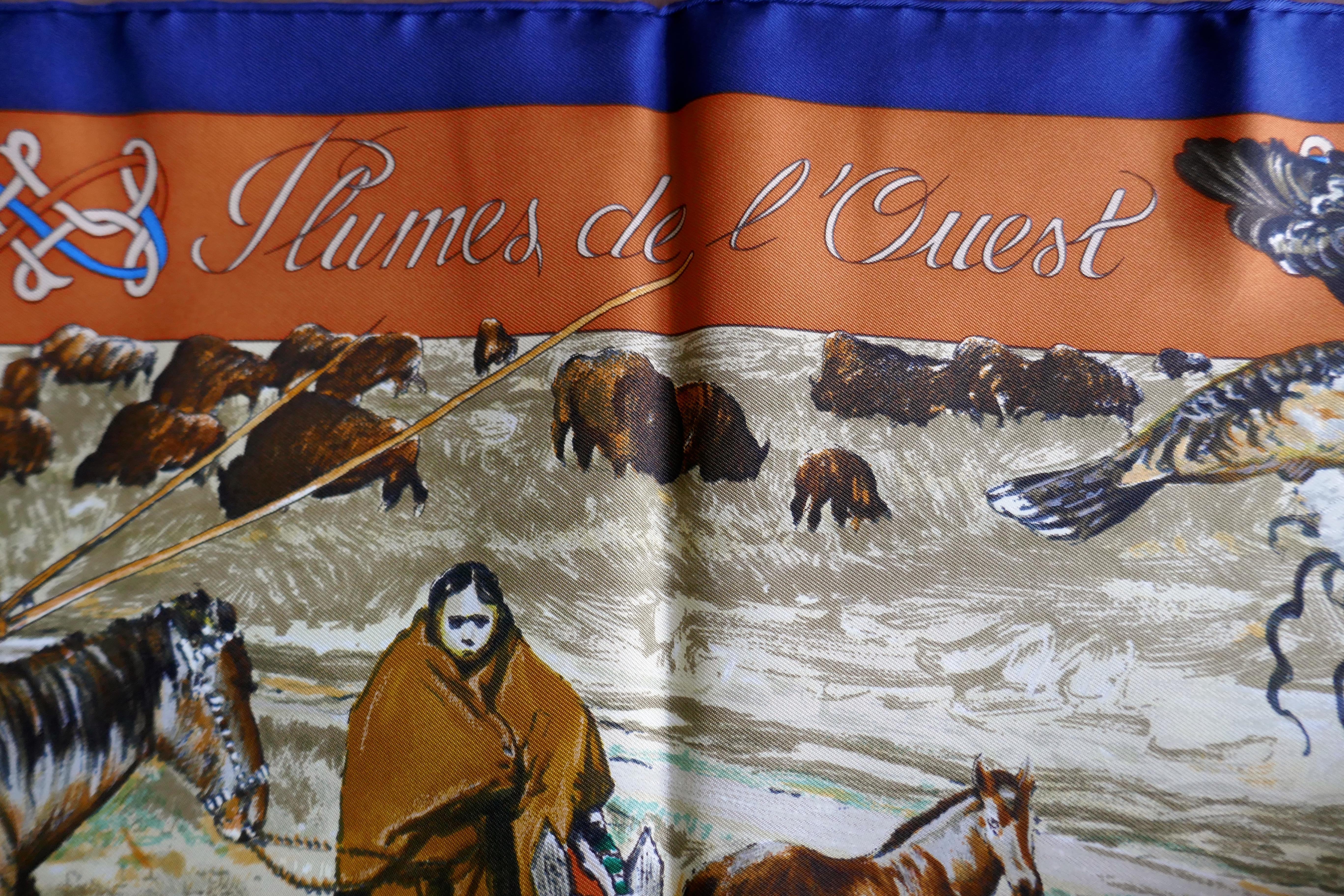 Very Rare Hermes Silk Scarf ”Plumes de l’Ouest” by Kermit Oliver, 1993 6