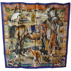 Very Rare Hermes Silk Scarf ”Plumes de l’Ouest” by Kermit Oliver, 1993