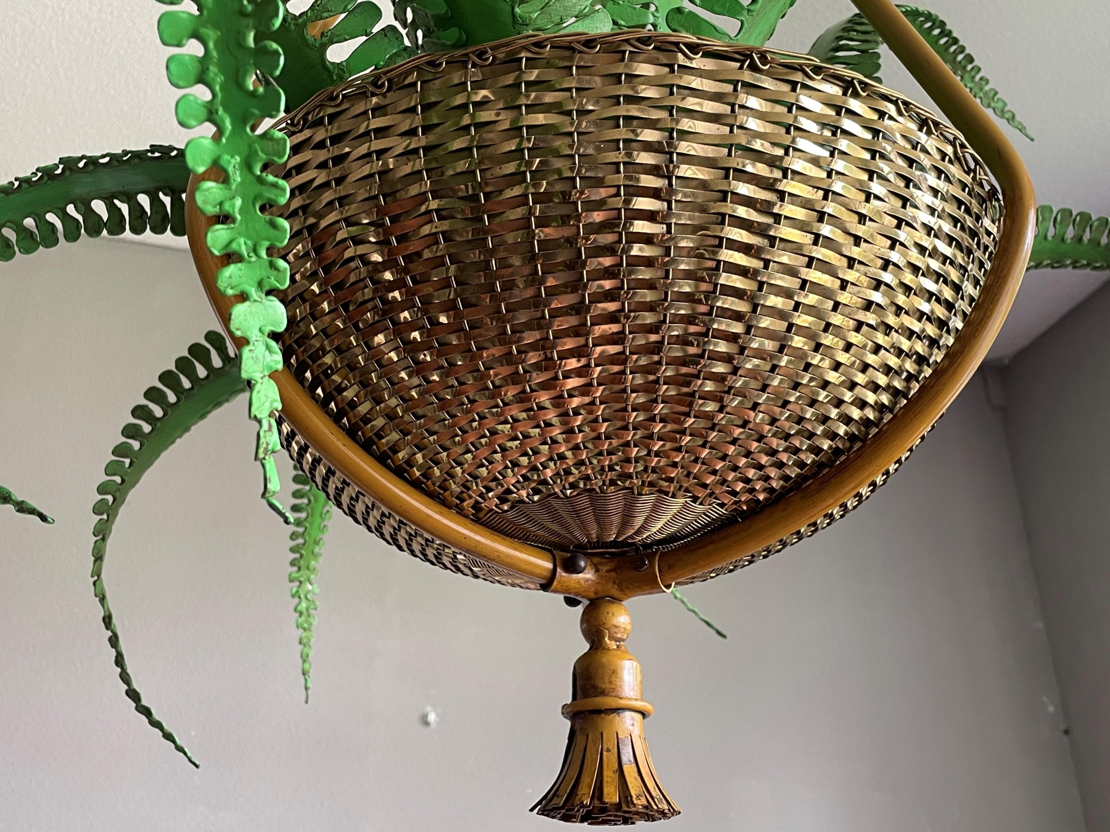Paint Very Rare Hollywood Regency Fern Chandelier Attr. To Maison Bagues, France 1950s