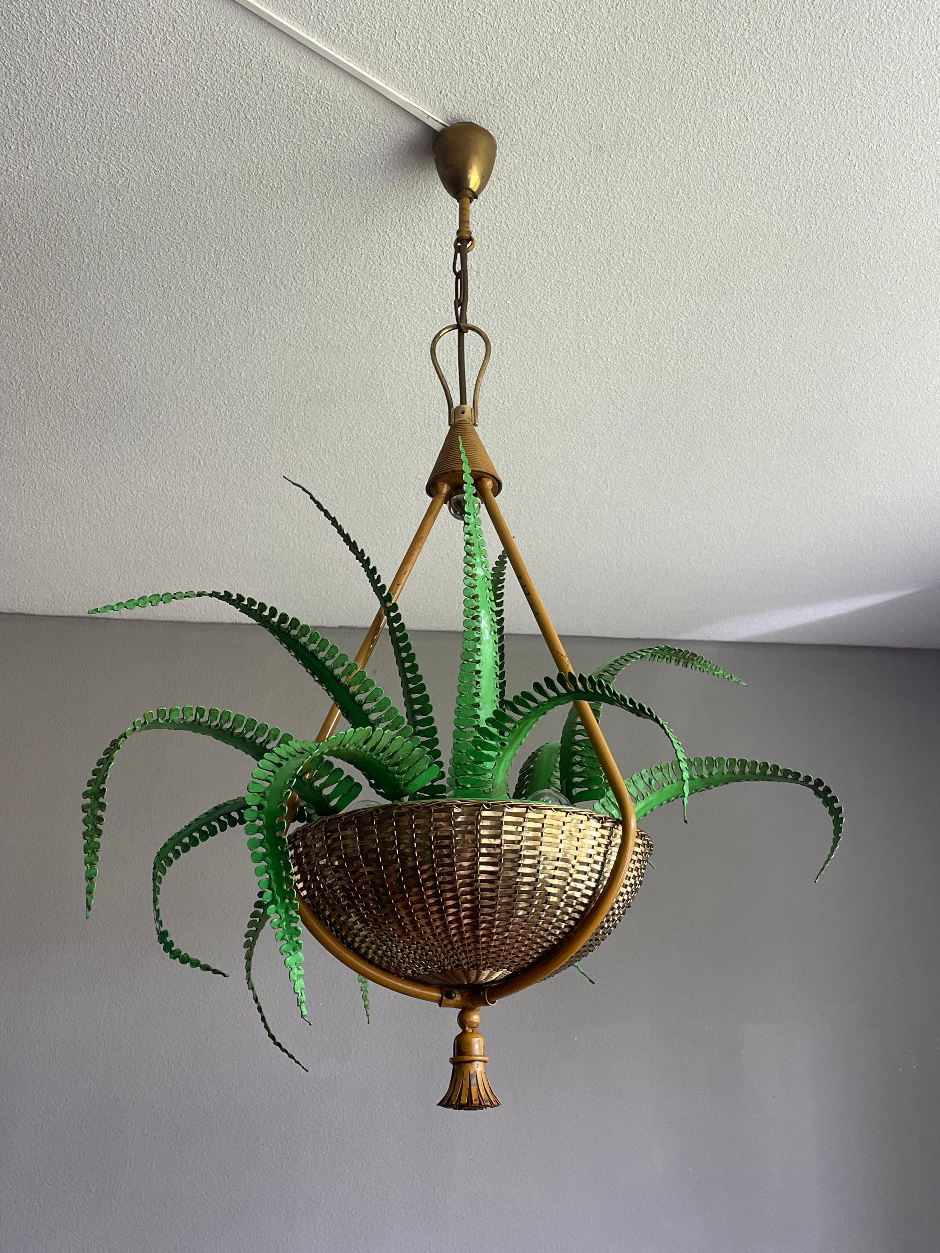 20th Century Very Rare Hollywood Regency Fern Chandelier Attr. To Maison Bagues, France 1950s