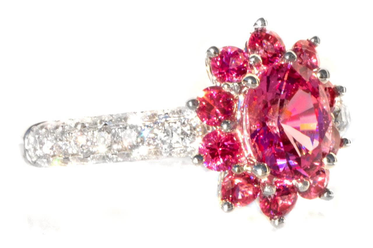 Contemporary Very Rare Hot Pink Burmese Spinel & Diamond 18K Ring