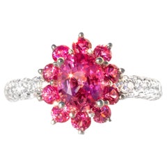 Very Rare Hot Pink Burmese Spinel & Diamond 18K Ring