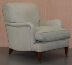 Very Rare Howard & Son's Fully Stamped Bridgewater Armchair & Footstool Ottoman