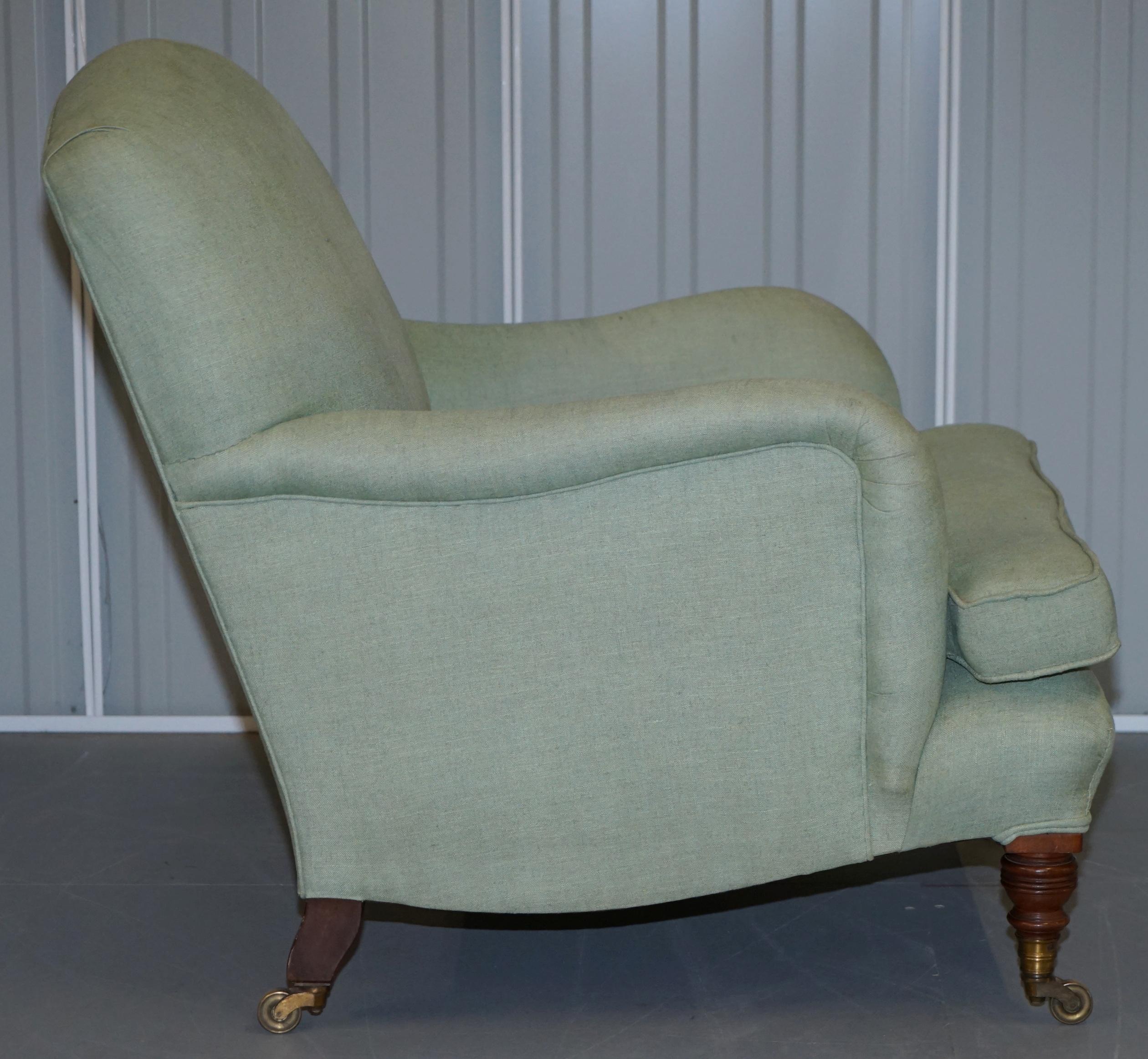 Upholstery Very Rare Howard & Son's Fully Stamped Bridgewater Armchair Original Castors