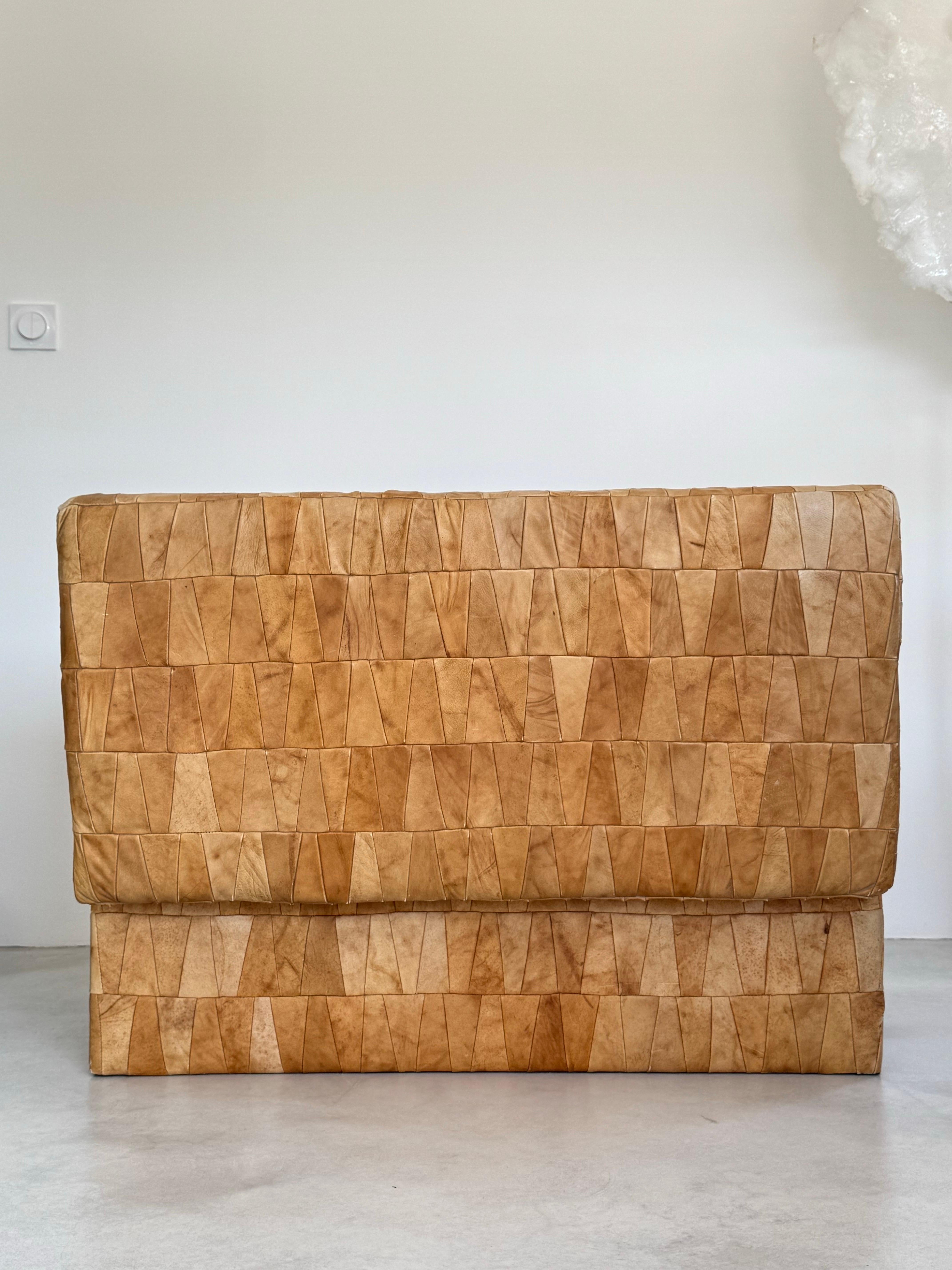 Swiss Very Rare Huge Design 1970s De Sede Leather Patchwork Storage Ottoman