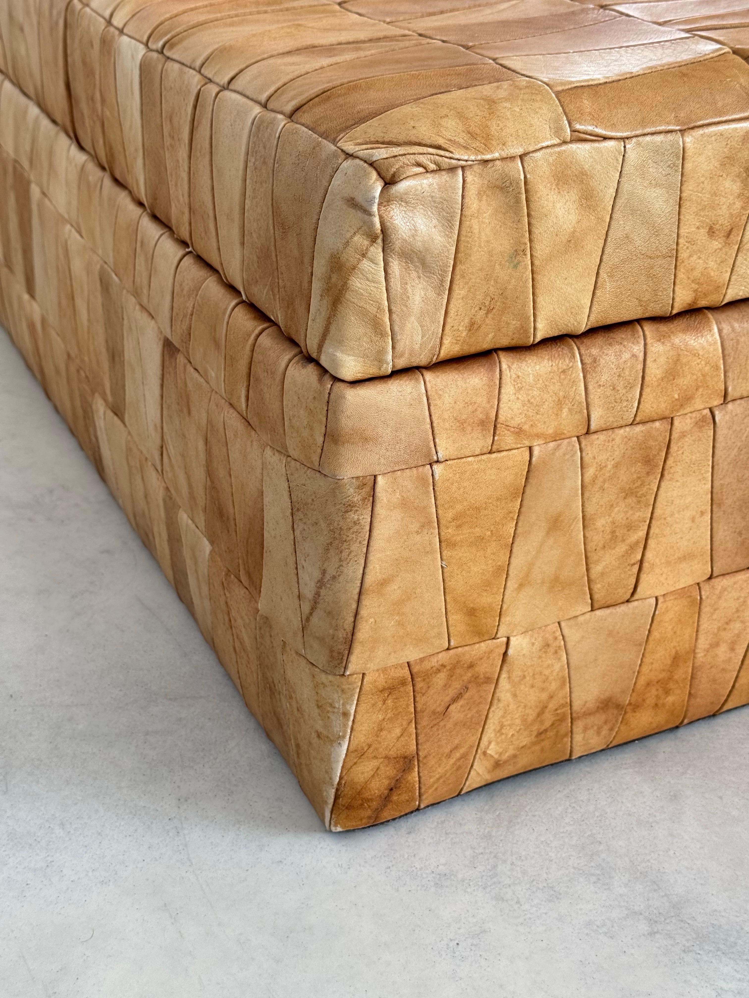 Very Rare Huge Design 1970s De Sede Leather Patchwork Storage Ottoman 1
