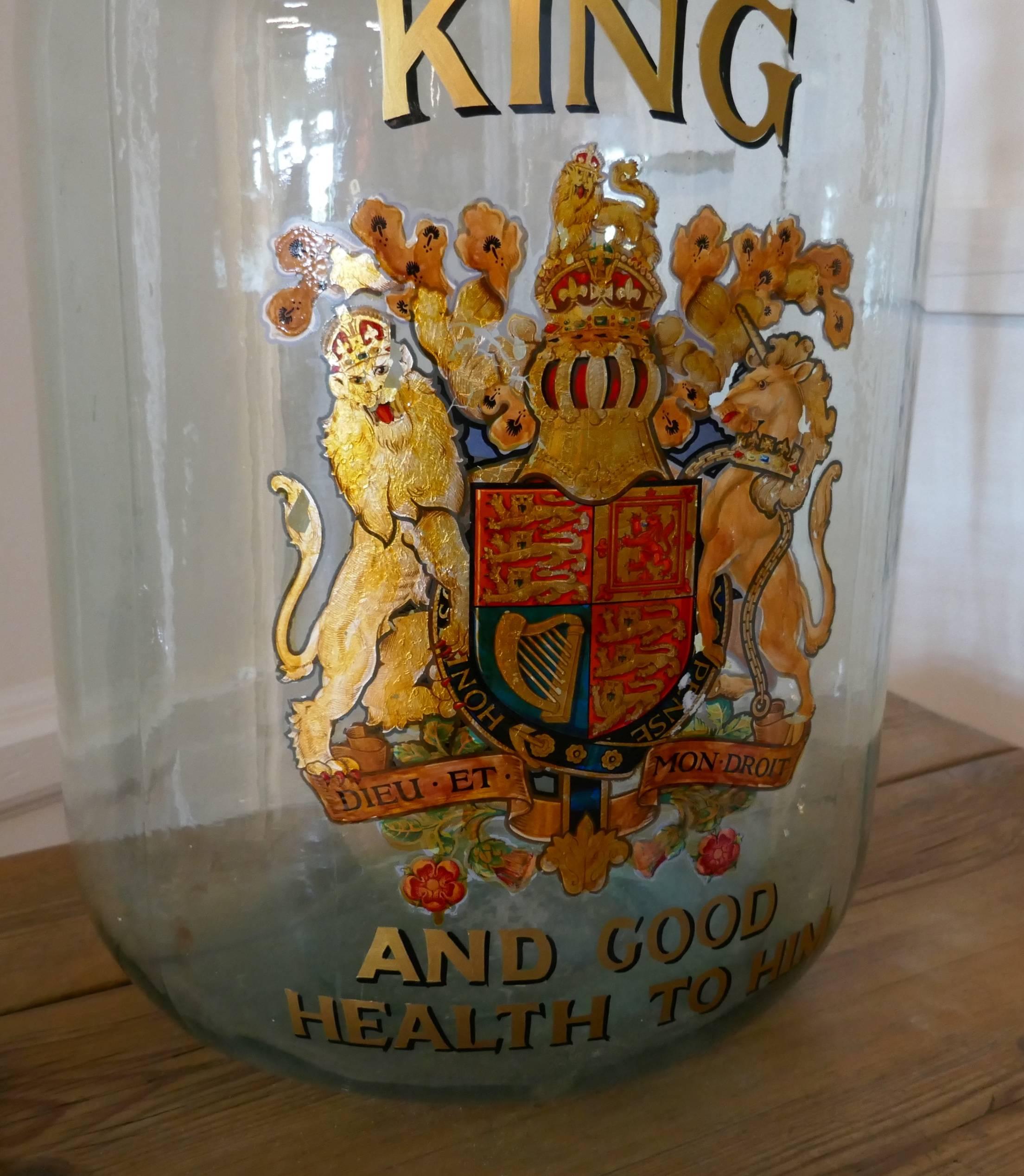 Folk Art Very Rare Huge Glass Brandy/Rum Navy Grog Jar, Royal Appointment to the King