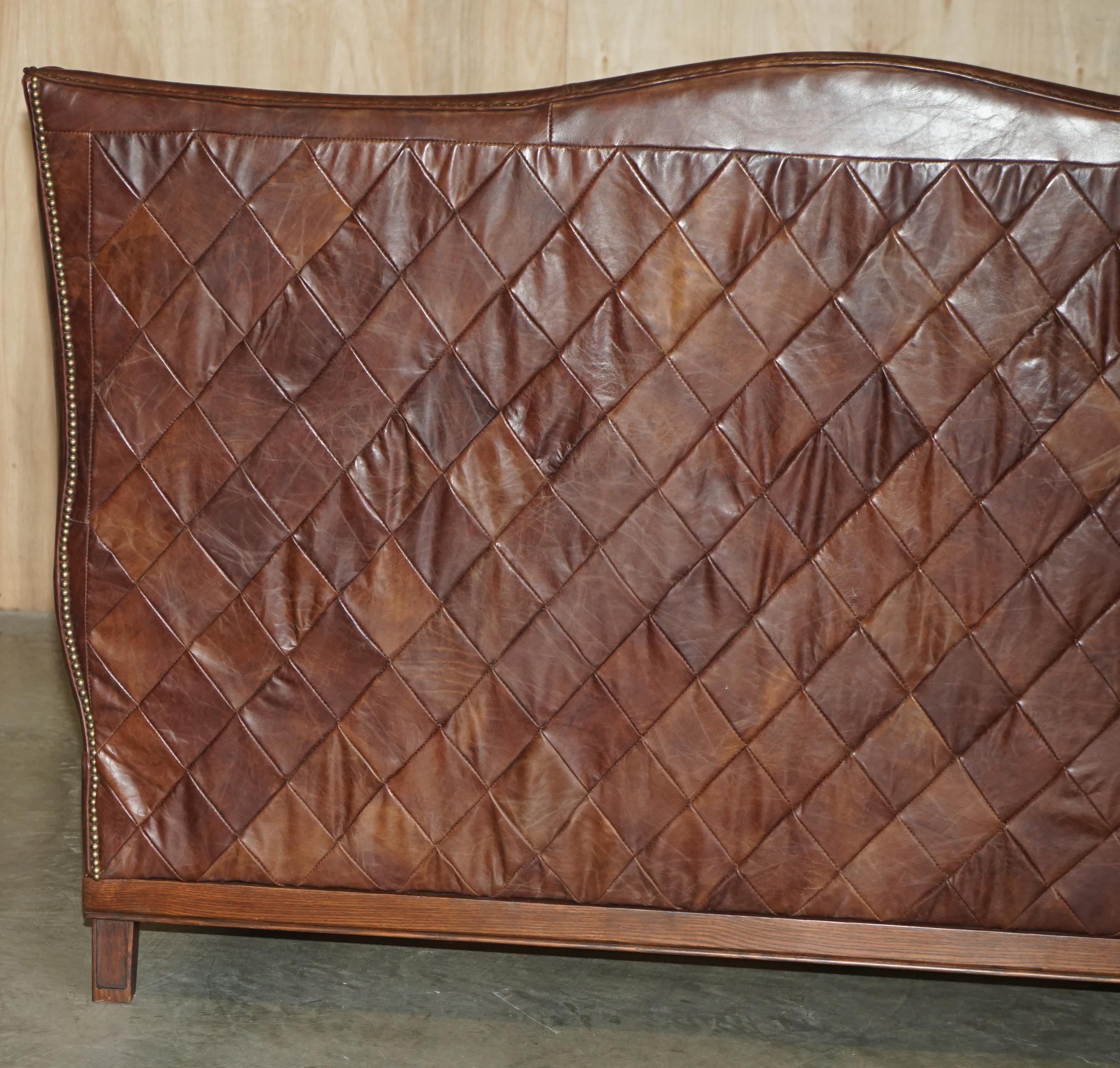 VERY RARE HUGE HAND DYED BROWN LEATHER WiNGBACK SUPER KING SIZE BED FRAME For Sale 2