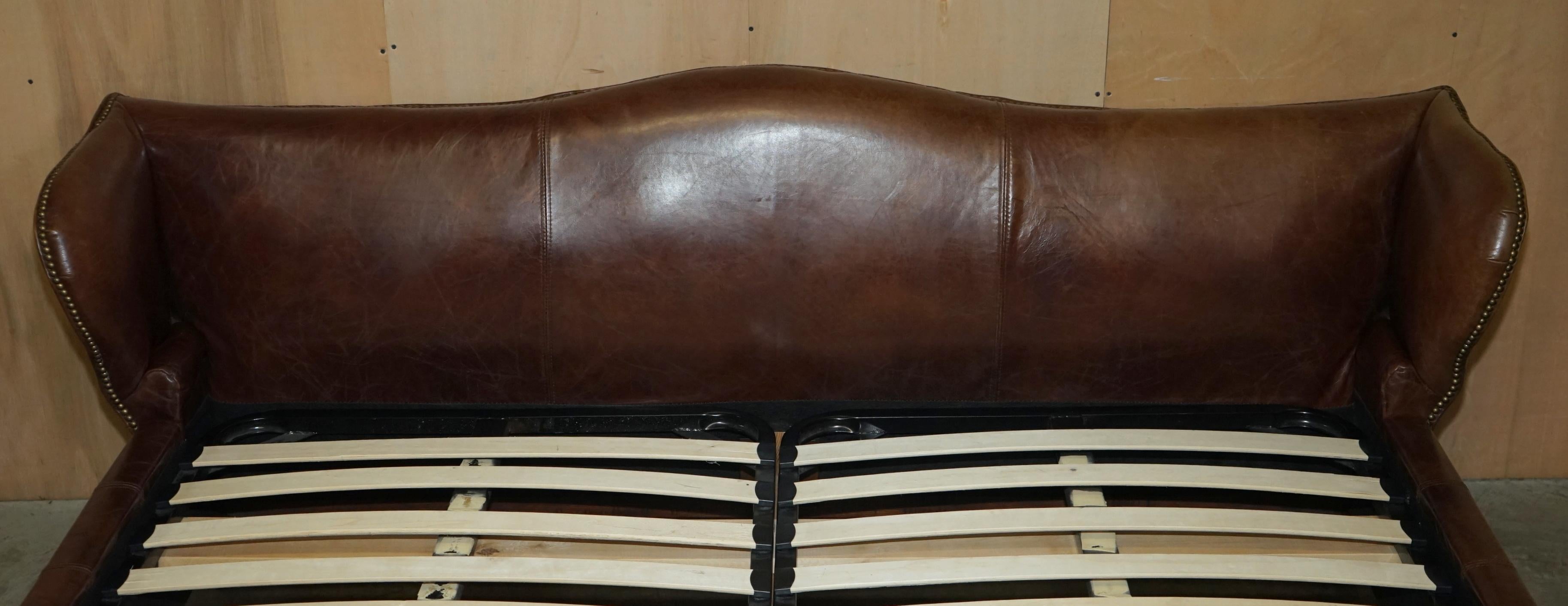 VERY RARE HUGE HAND DYED BROWN LEATHER WiNGBACK SUPER KING SIZE BED FRAME 4