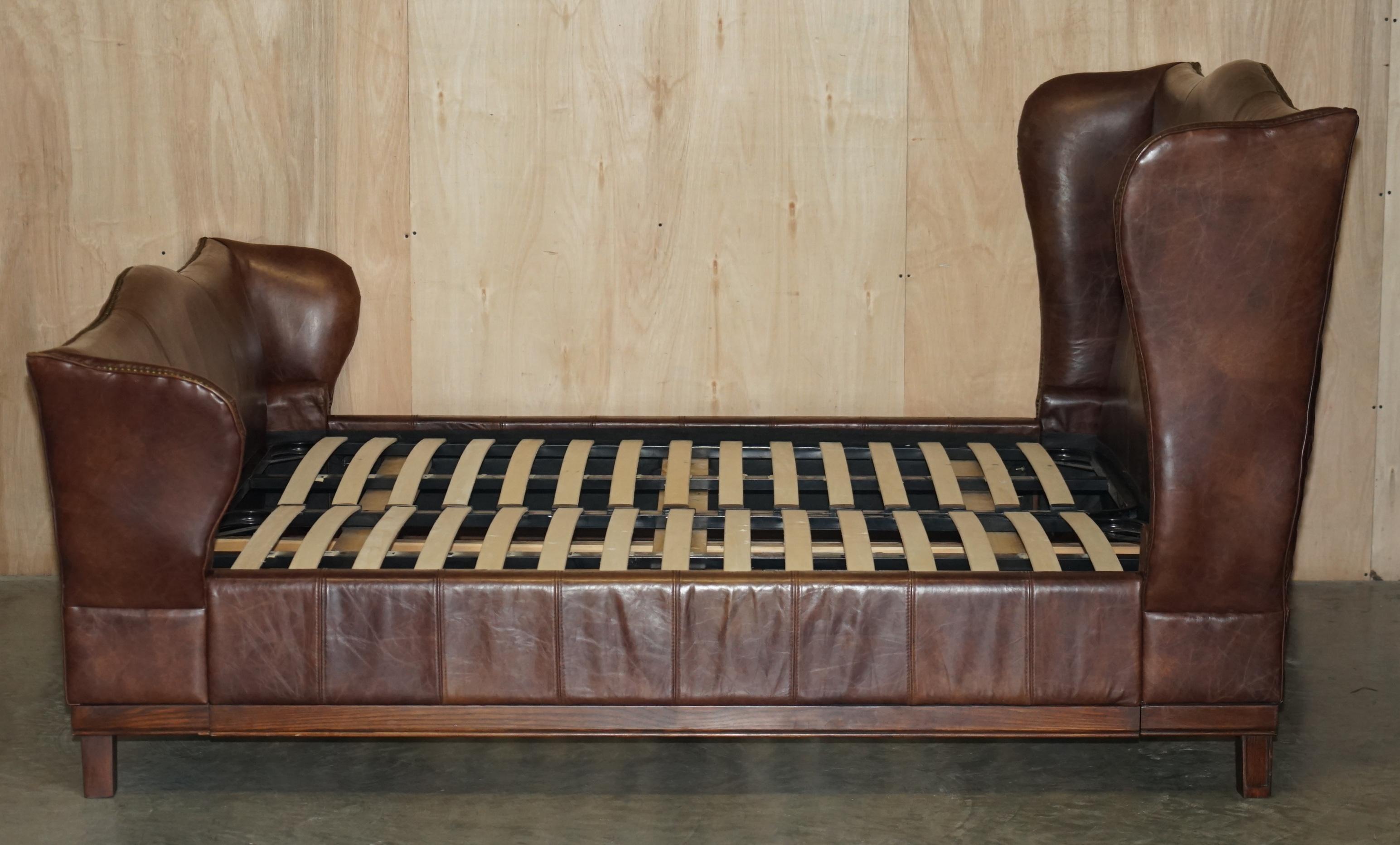 VERY RARE HUGE HAND DYED BROWN LEATHER WiNGBACK SUPER KING SIZE BED FRAME 5