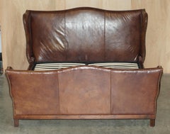 VERY RARE HUGE HAND DYED BROWN LEATHER WiNGBACK SUPER KING SIZE BED FRAME