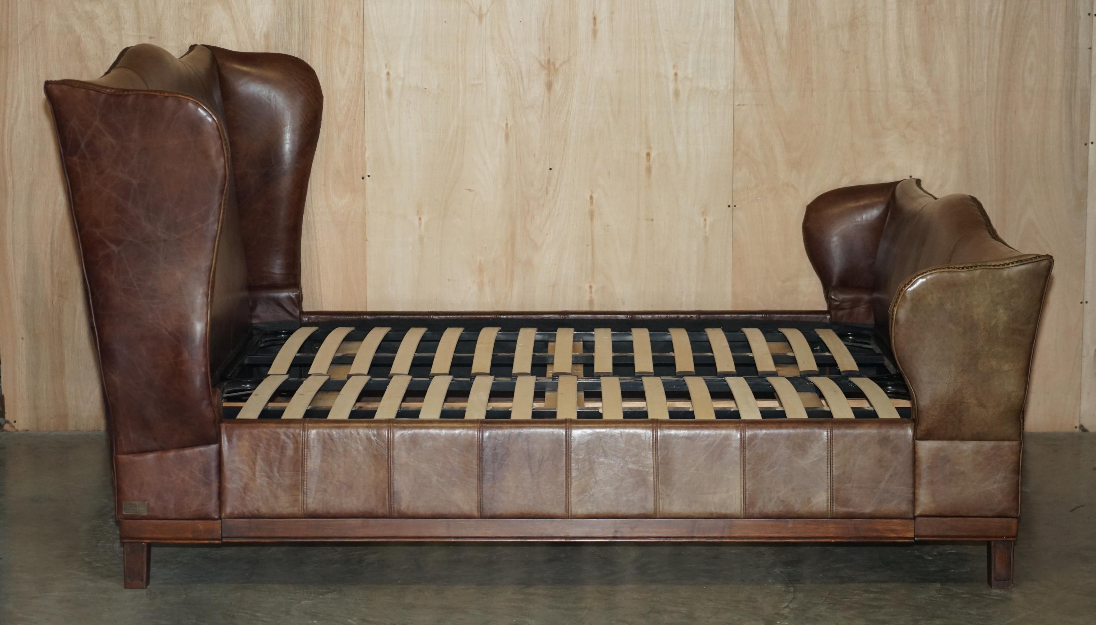 English VERY RARE HUGE HAND DYED BROWN LEATHER WiNGBACK SUPER KING SIZE BED FRAME