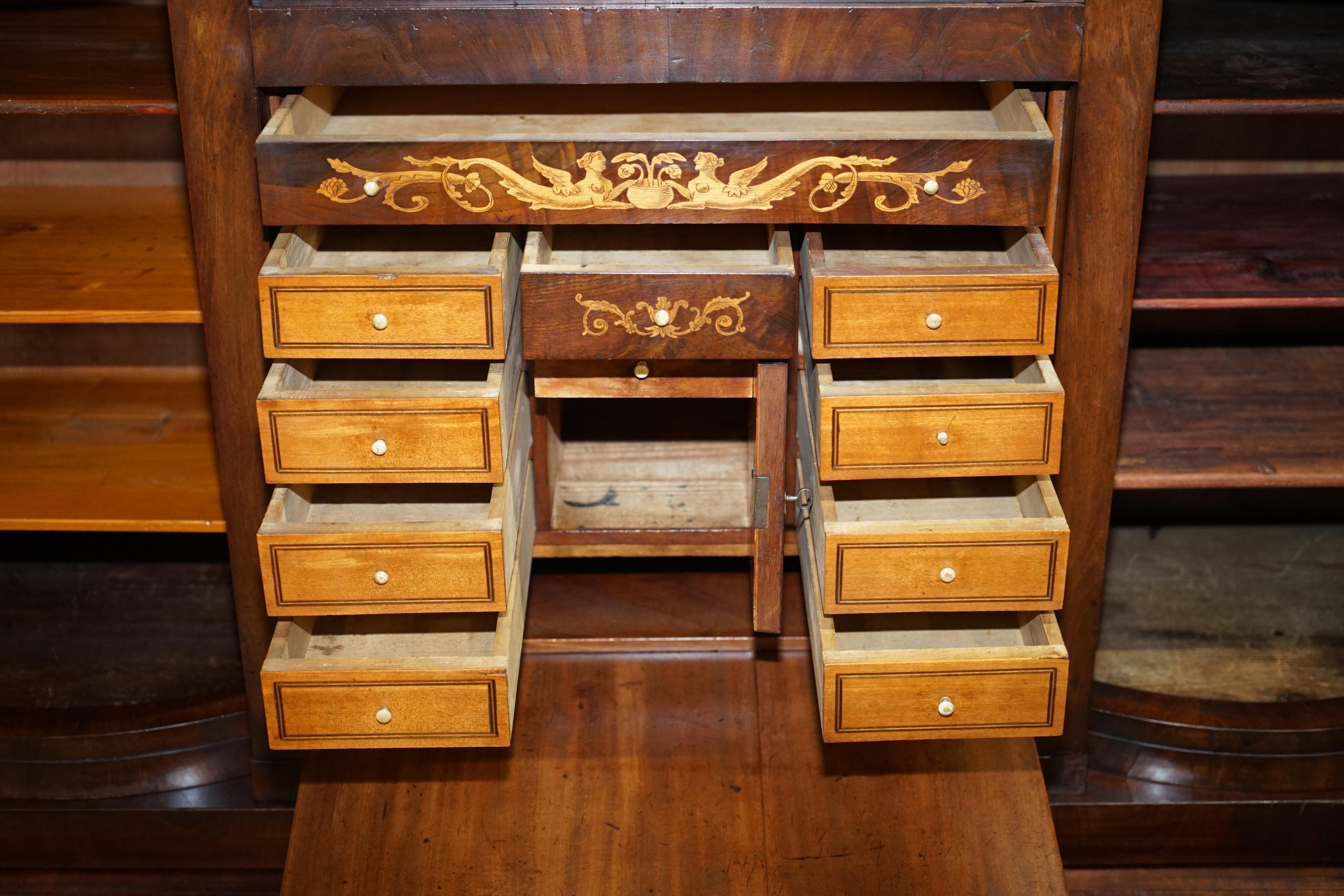 Very Rare Italian Hardwood Cylinder Bureau Bookcase Desk with Must See Pictures For Sale 6