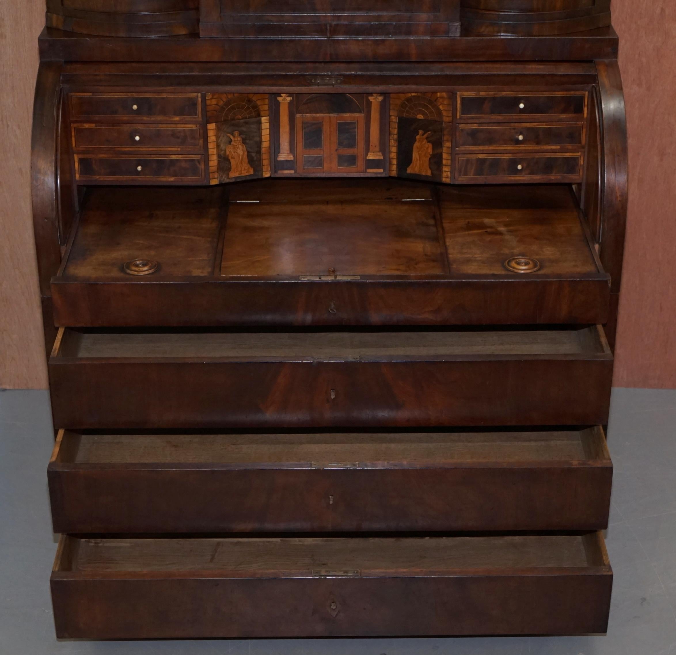 Very Rare Italian Hardwood Cylinder Bureau Bookcase Desk with Must See Pictures For Sale 11
