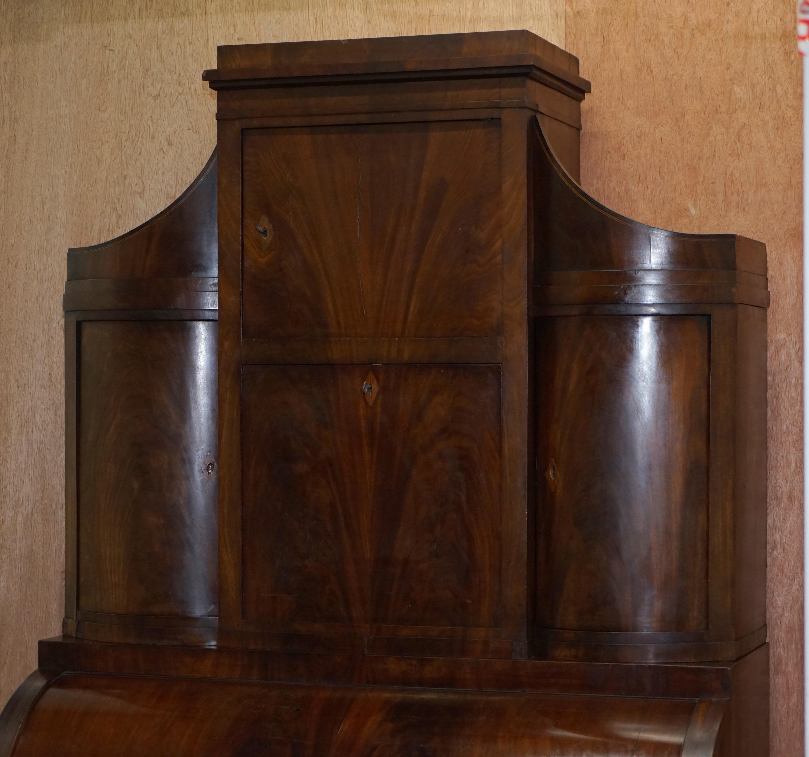 Hand-Crafted Very Rare Italian Hardwood Cylinder Bureau Bookcase Desk with Must See Pictures For Sale