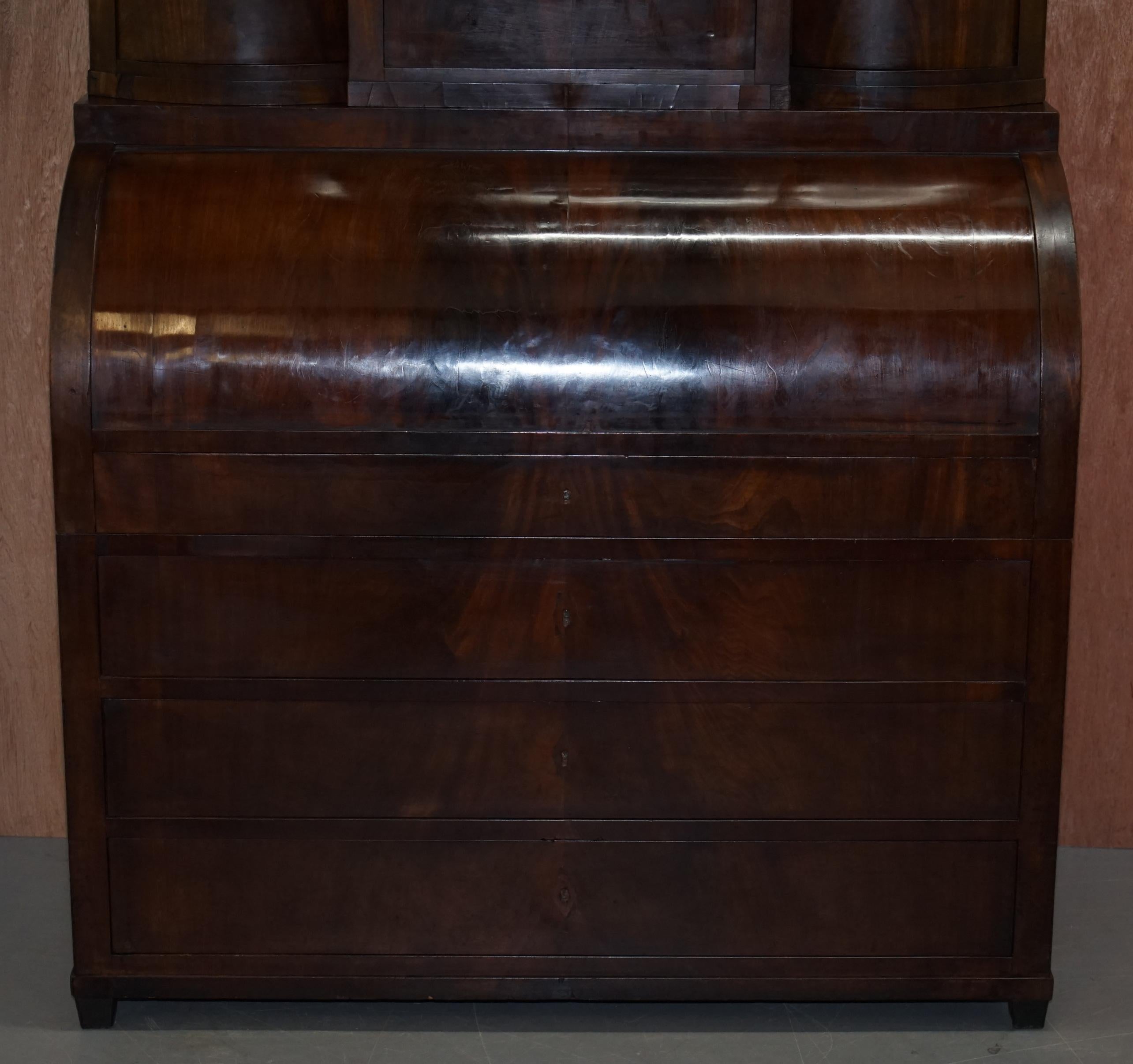 Early 19th Century Very Rare Italian Hardwood Cylinder Bureau Bookcase Desk with Must See Pictures For Sale