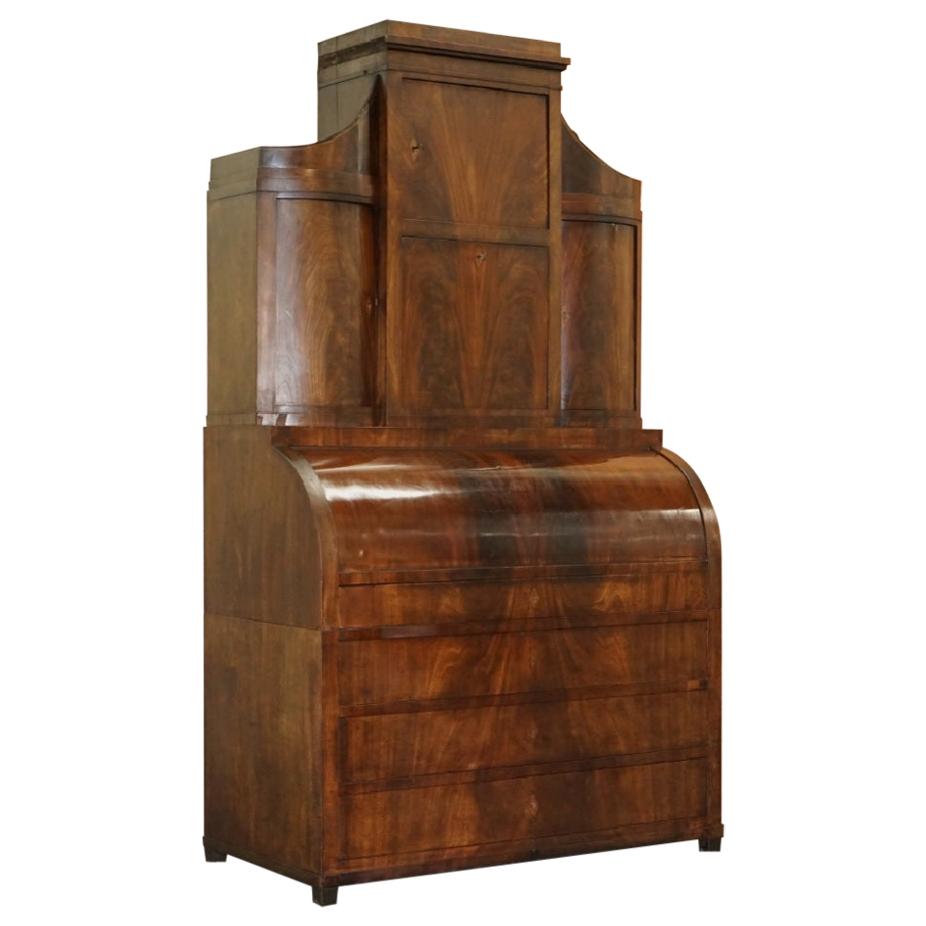 Very Rare Italian Hardwood Cylinder Bureau Bookcase Desk with Must See Pictures For Sale