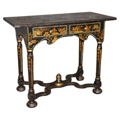 Very Rare Jacobean Raised Chinoiserie Antique Two Drawer Console Table C1850