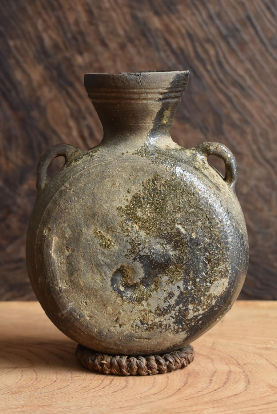 Very rare Japanese antique pottery jar/beautiful natural glaze/wall hanging vase 5