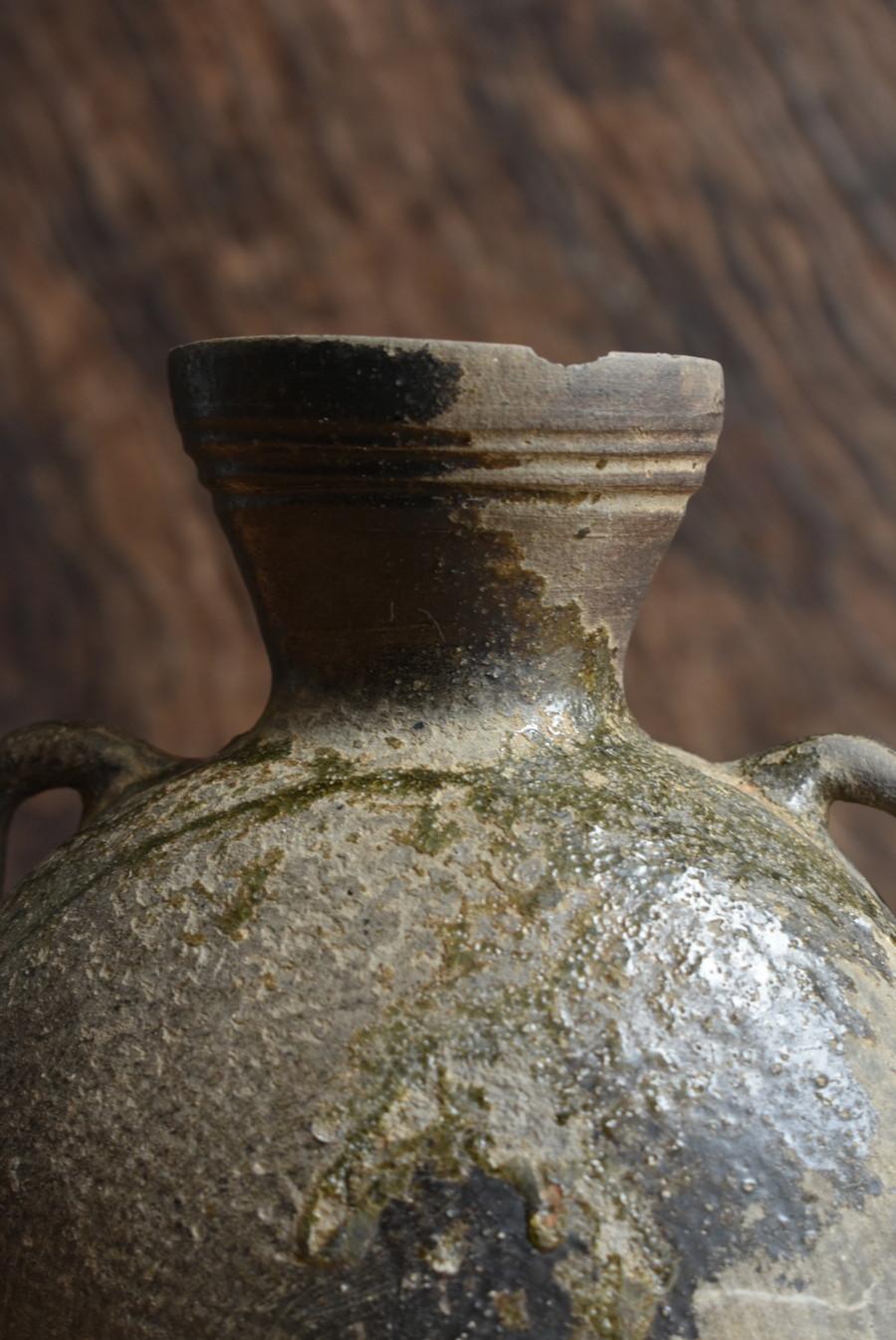 18th Century and Earlier Very rare Japanese antique pottery jar/beautiful natural glaze/wall hanging vase