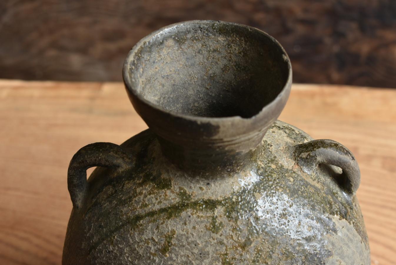 Very rare Japanese antique pottery jar/beautiful natural glaze/wall hanging vase 2