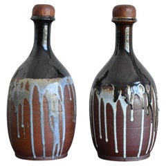 Very Rare Japanese Pottery Sake Bottle / 'Goto Ware' / 1800s / Edo Period