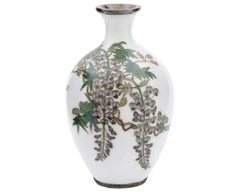 Very Rare Japanese Wisteria Flower Enamel Vase