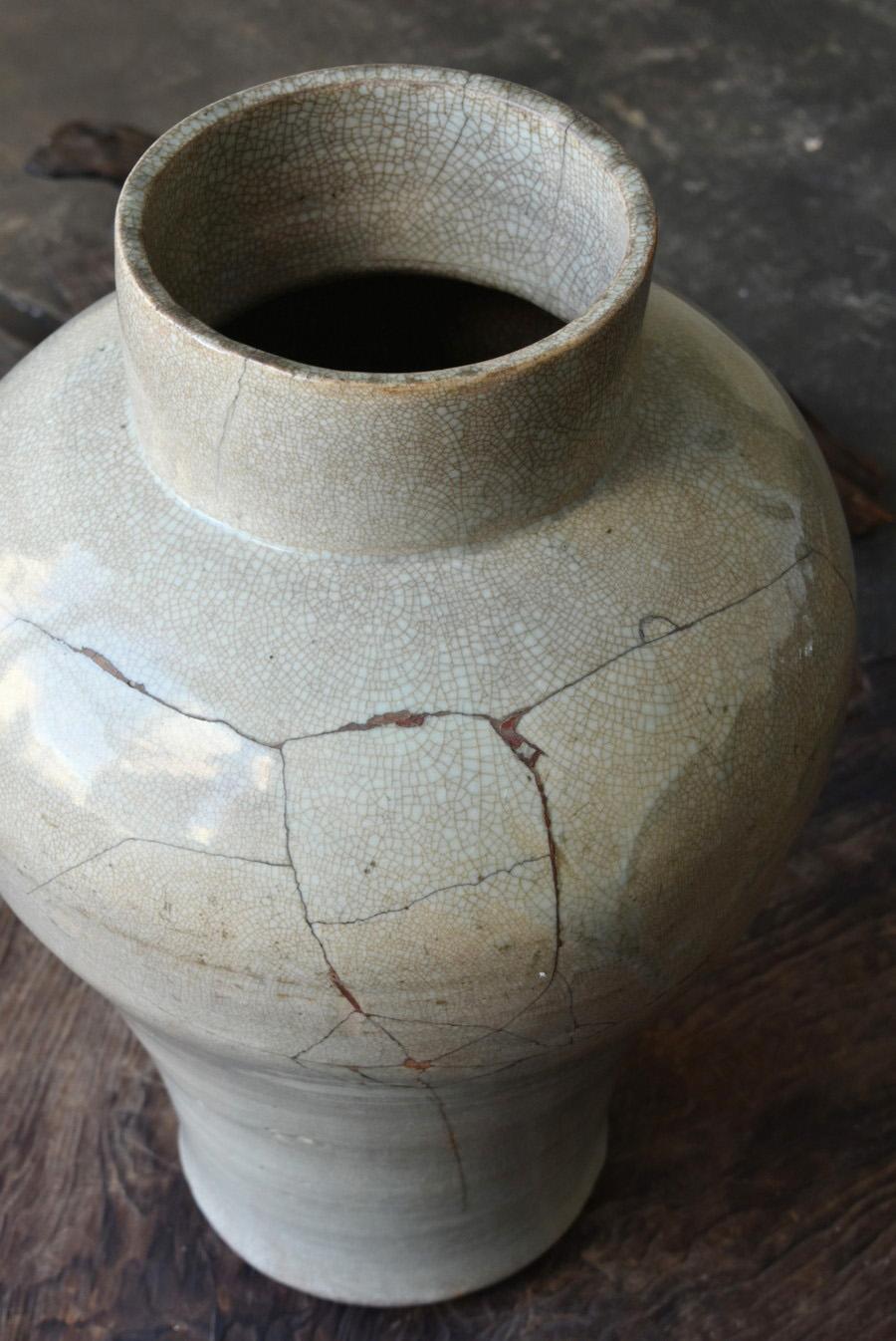 Glazed Very Rare Korean Antique White Porcelain Jar / Wasabi-Sabi Vase/Joseon Dynasty