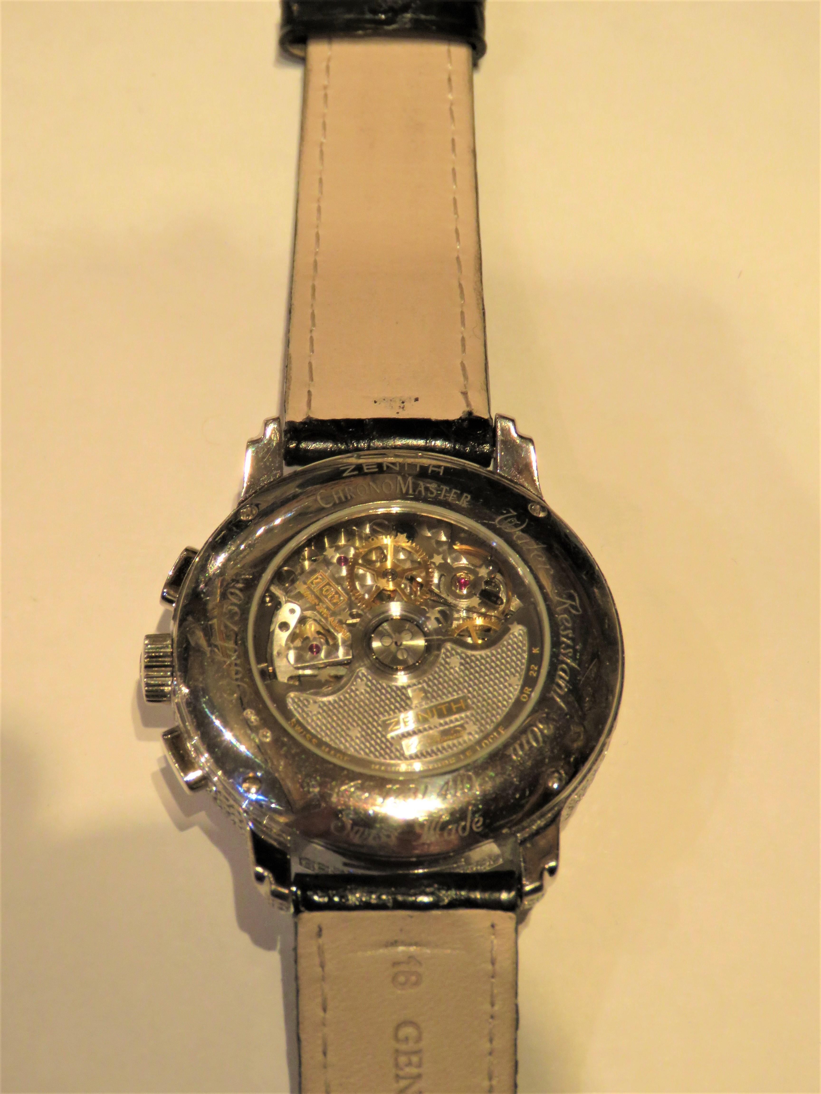 Round Cut Very Rare Ladies Mother of Pearl Zenith 18KT Gold El Primero Diamond Watch 