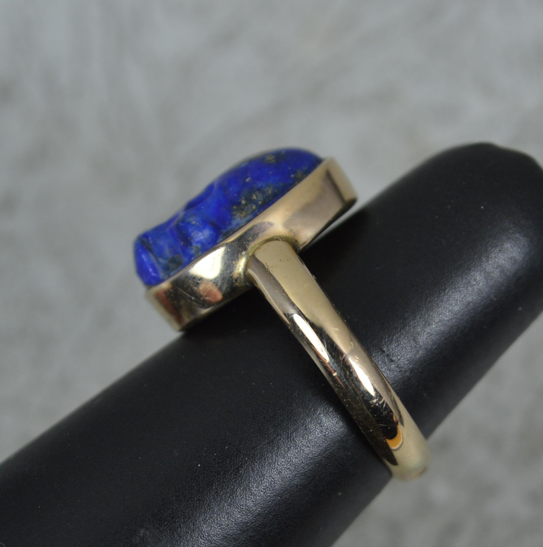 Very Rare Lapis Lazuli Skull and 14ct Gold Signet Momento Mori Ring For Sale 5
